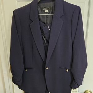 Tahari Navy Blazer with Gold Accent Buttons
